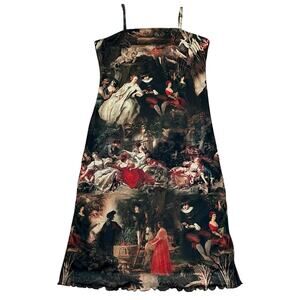 Shein Rococo Art Print Mesh Slip Dress 3XL Midi Straight Fit Bodycon French